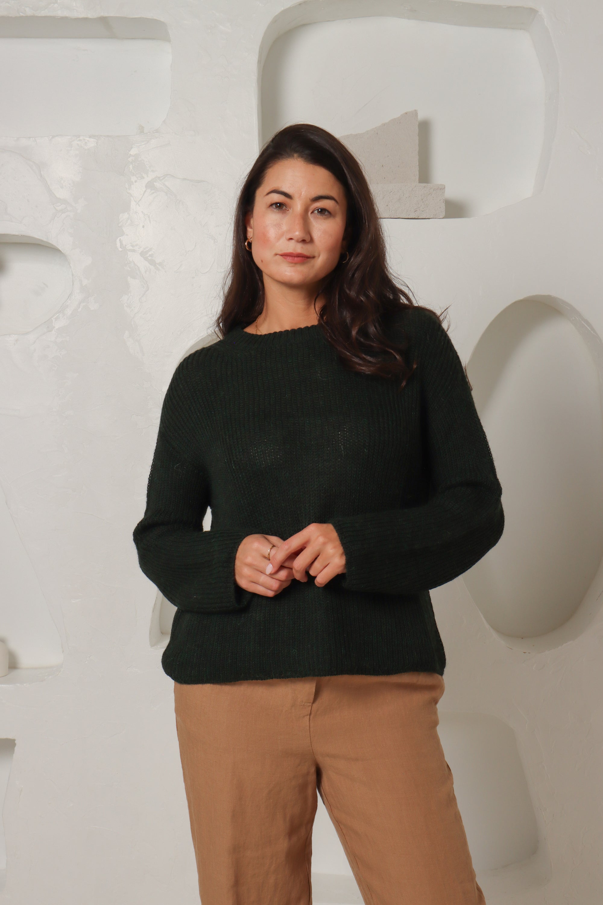 100% Baby Alpaca Green Crew Neck Jumper