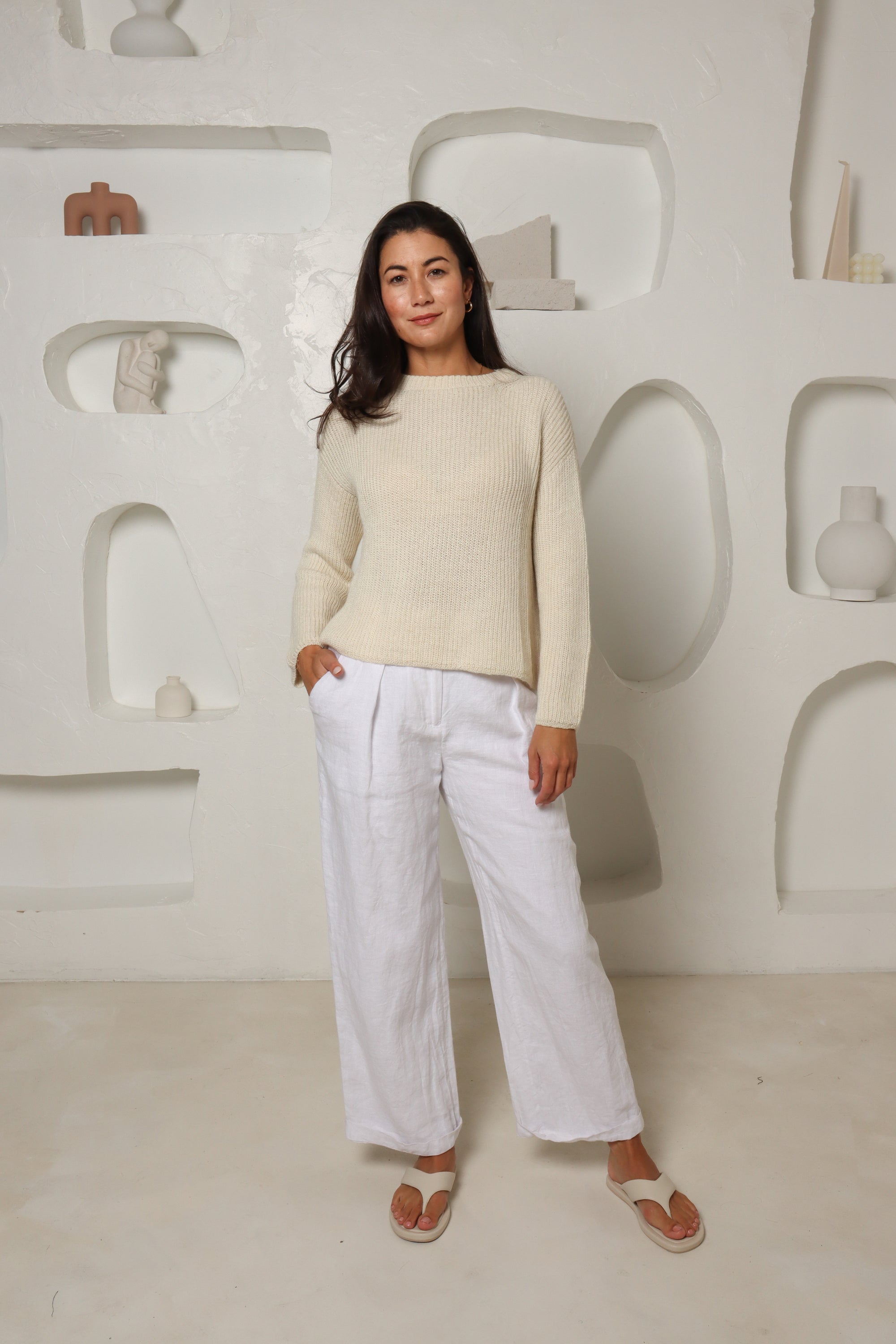 100% Baby Alpaca Jumper for women#colour_white