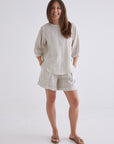 half sleeve linen top natural colour