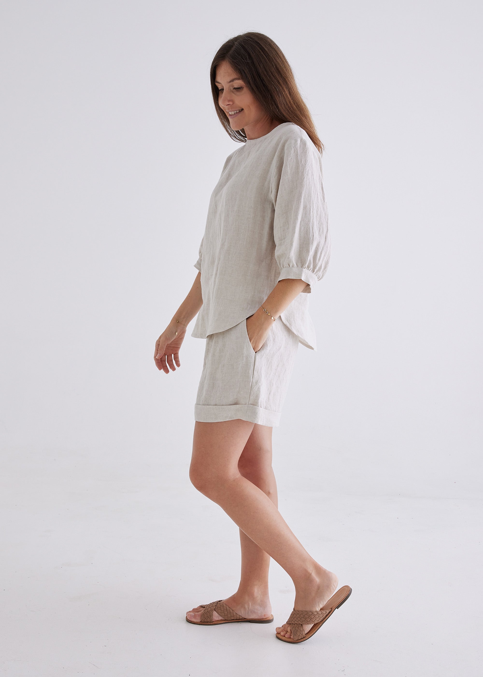 below the elbow linen top natural