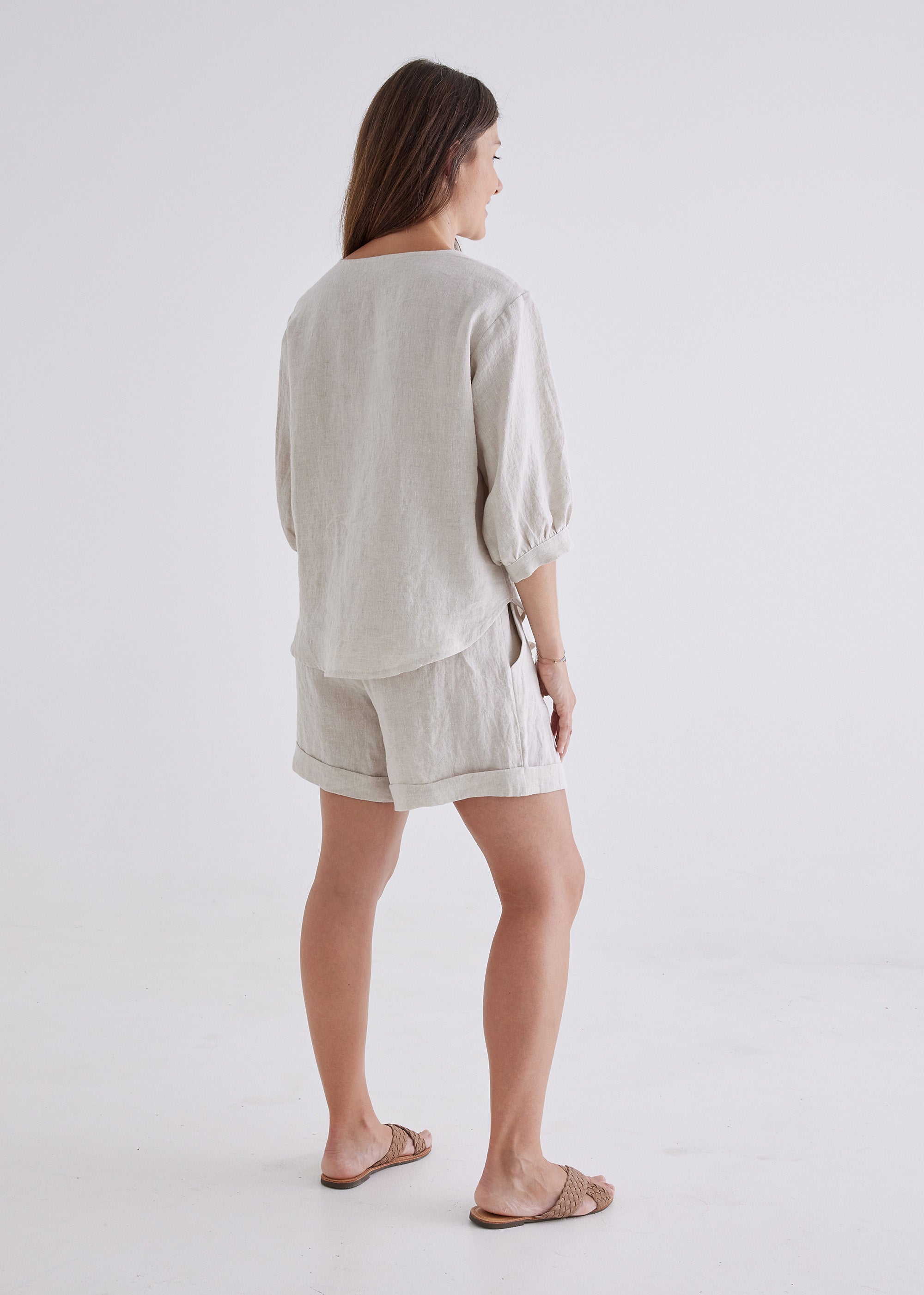 linen top for women with sleeves to elbow