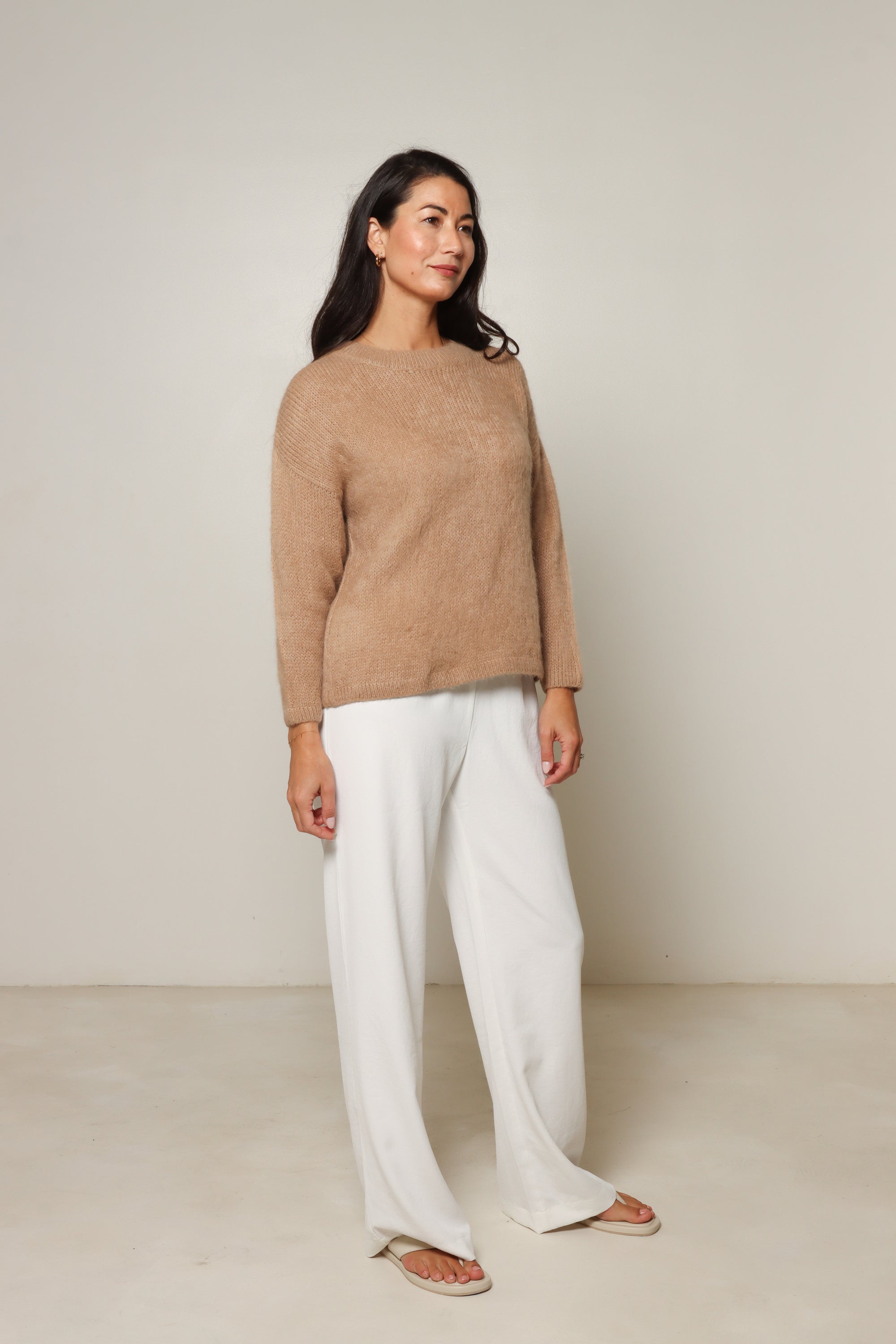 Beige Crew Neck Suri Alpaca Jumper#colour_beige