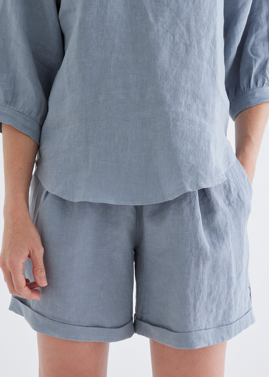 linen shorts for women made in australia#colour_dove-blue