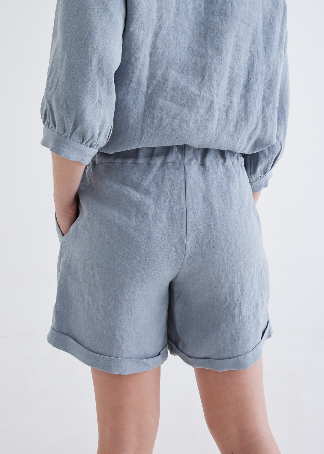 shop linen shorts in melbourne#colour_dove-blue