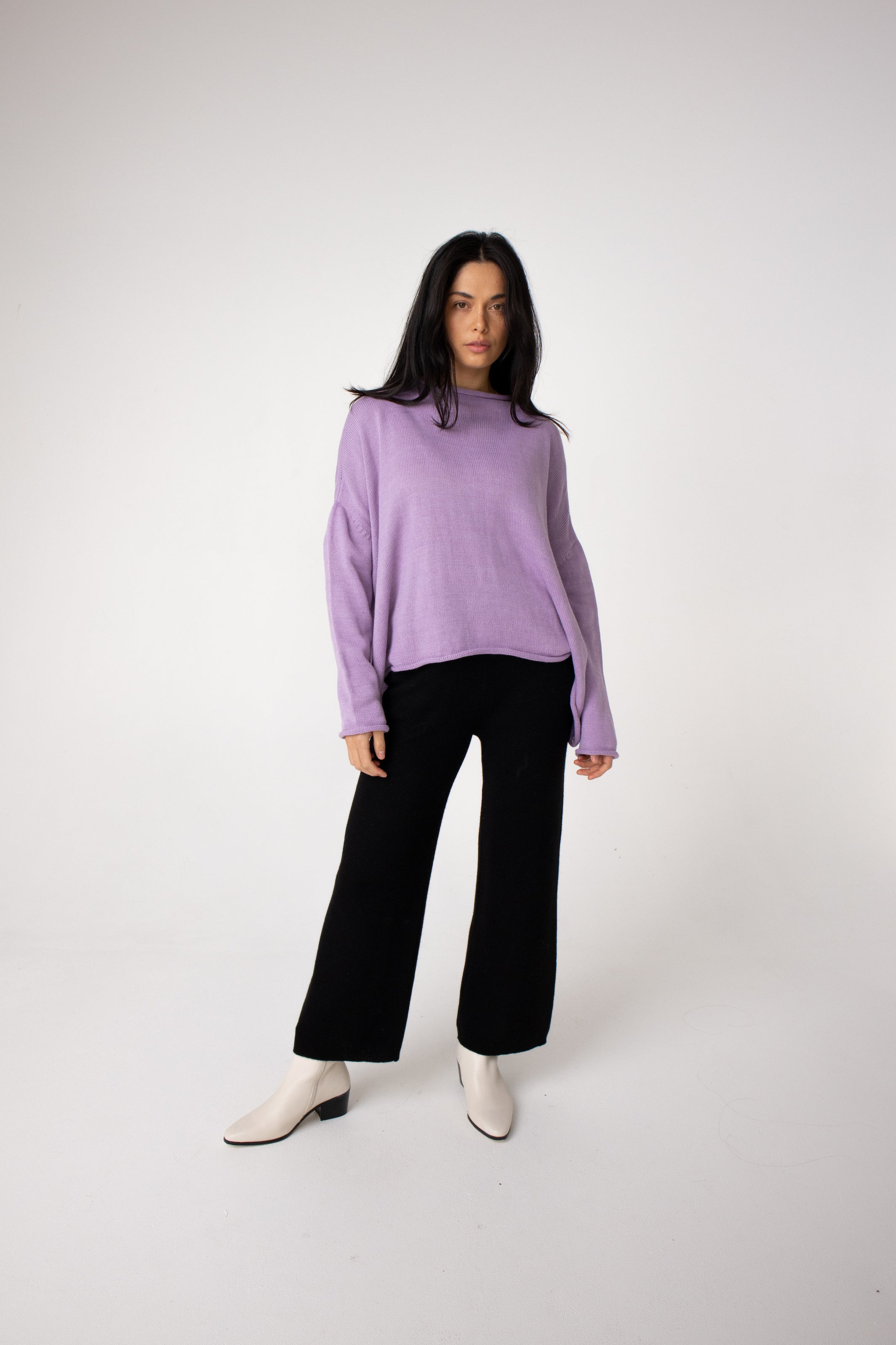 ethically made knit pants for women #colour_black