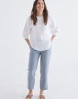 white half sleeve linen top for women