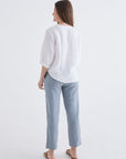 elbow length white linen top for women