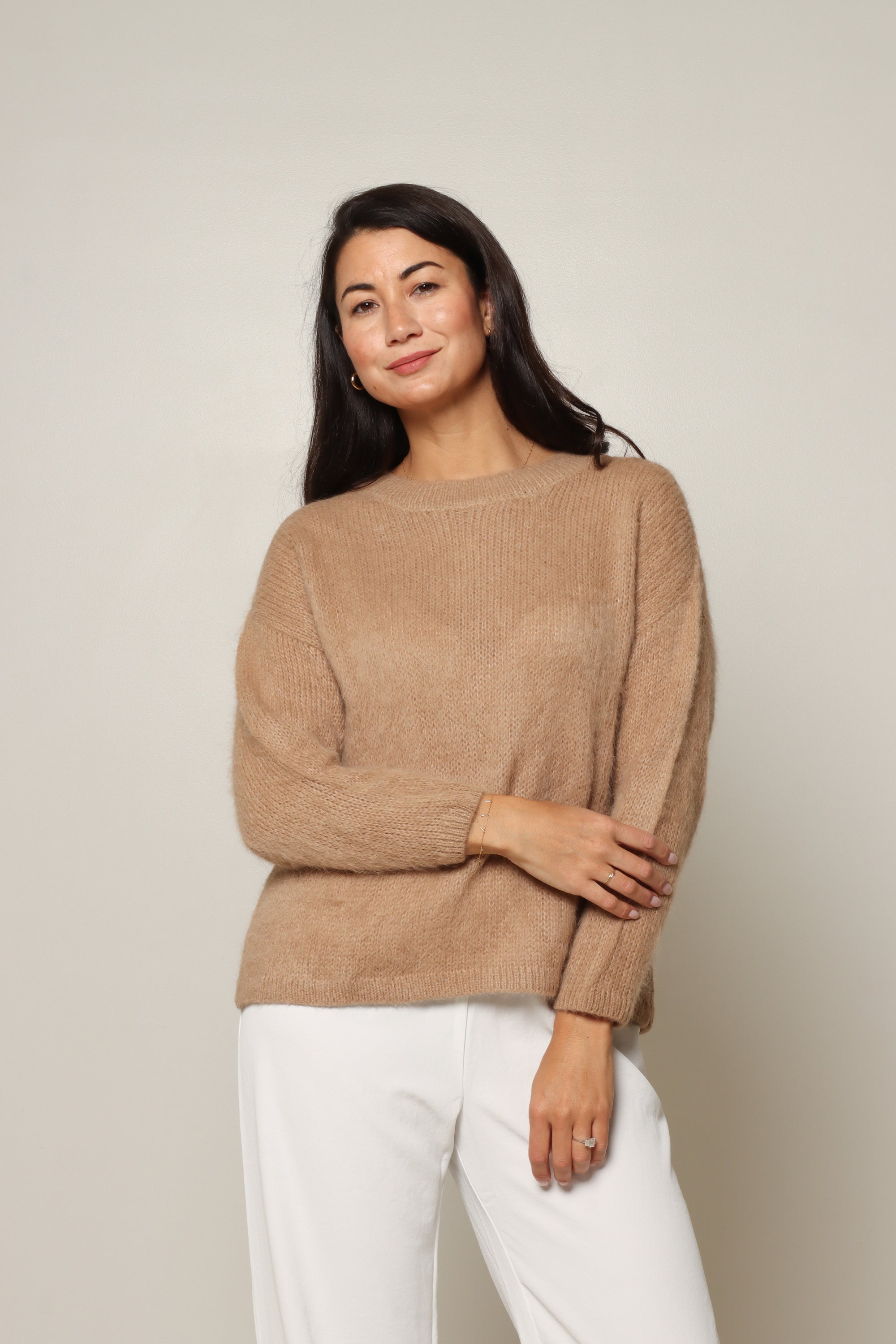 Natural Fibre Round Neck Jumper#colour_beige