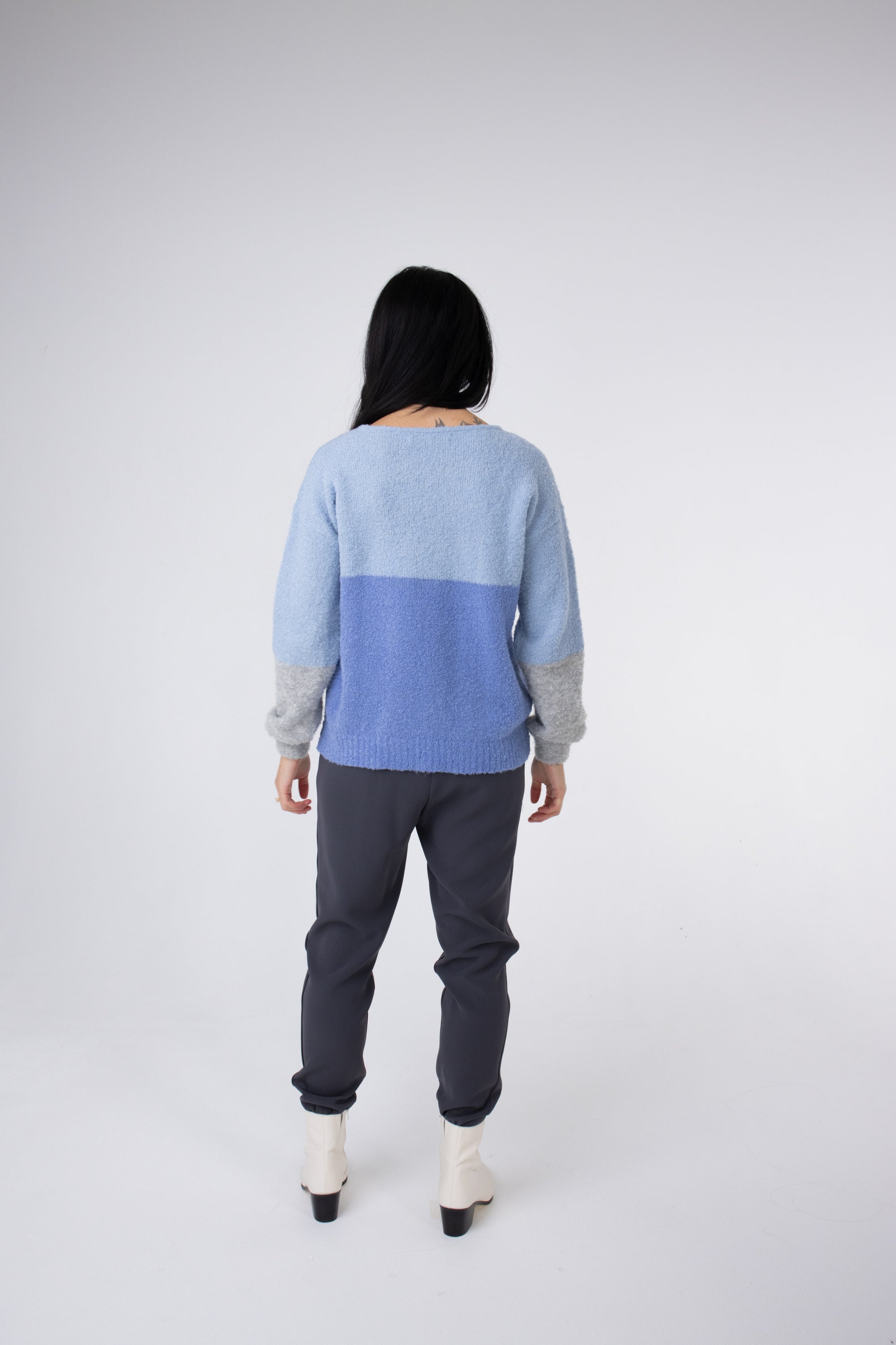 alpaca blue colour block knitwear