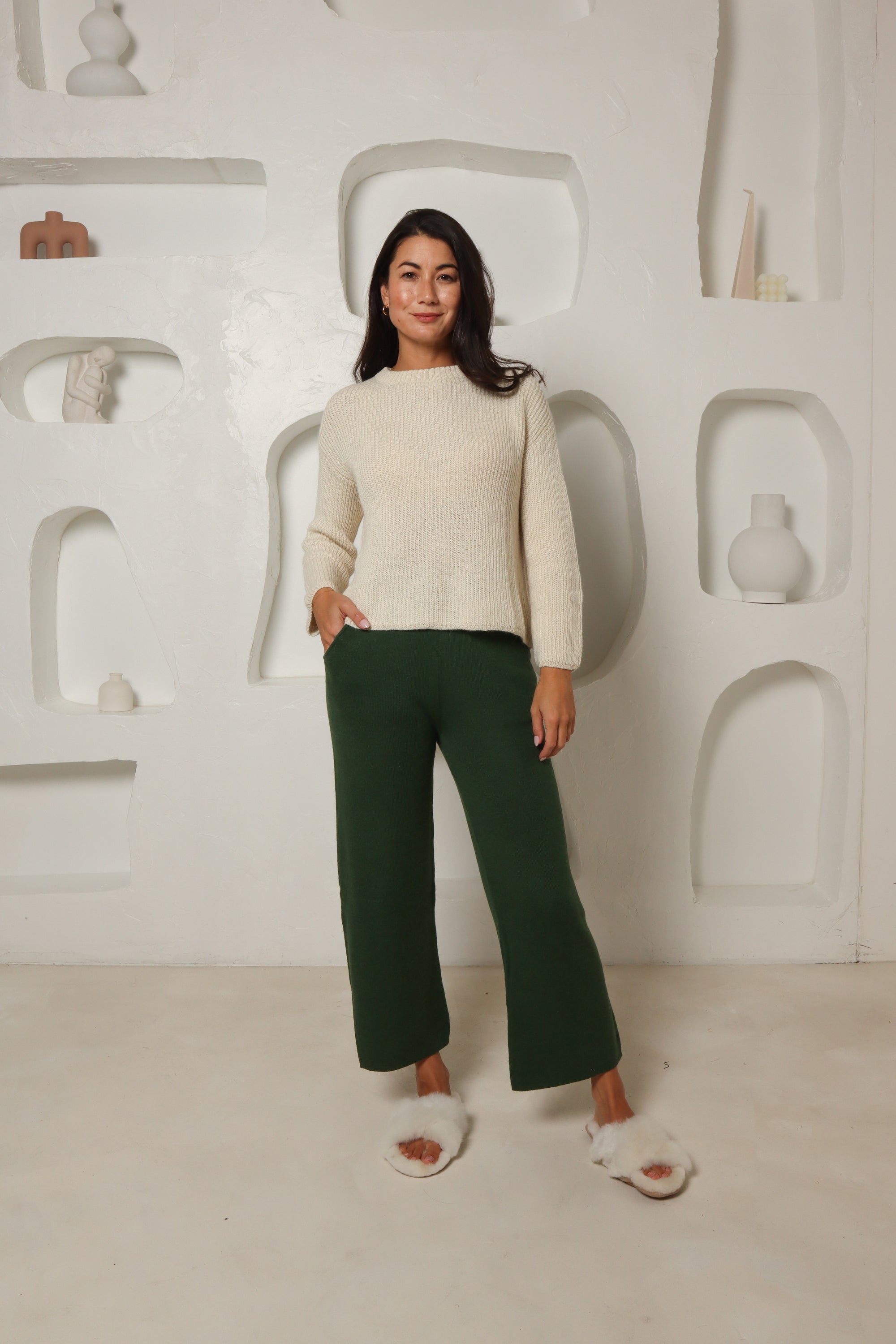 alpaca knit winter pants#colour_dark-green
