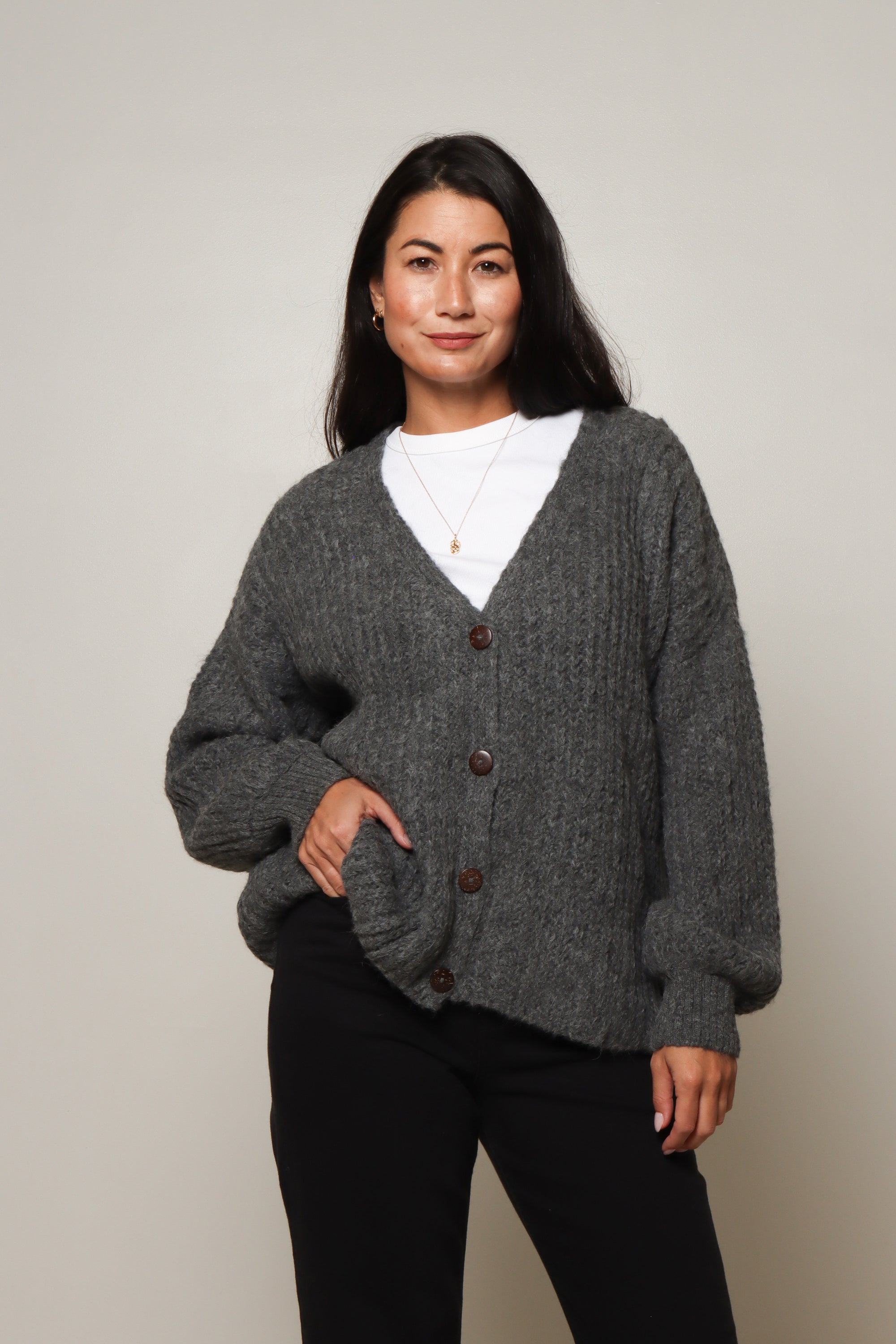 alpaca cardigan for women#colour_charcoal