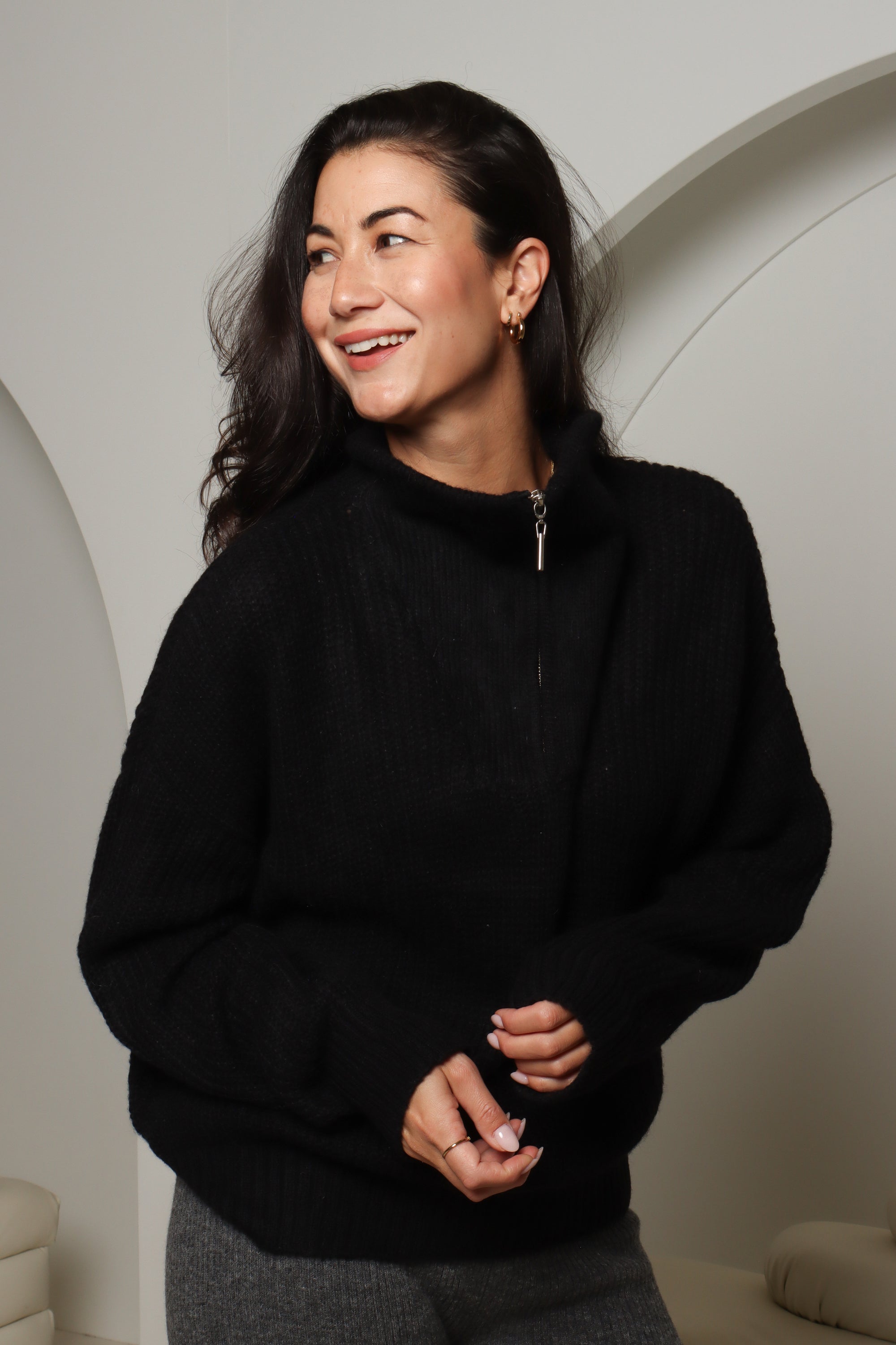 baby alpaca sweater black ribbed