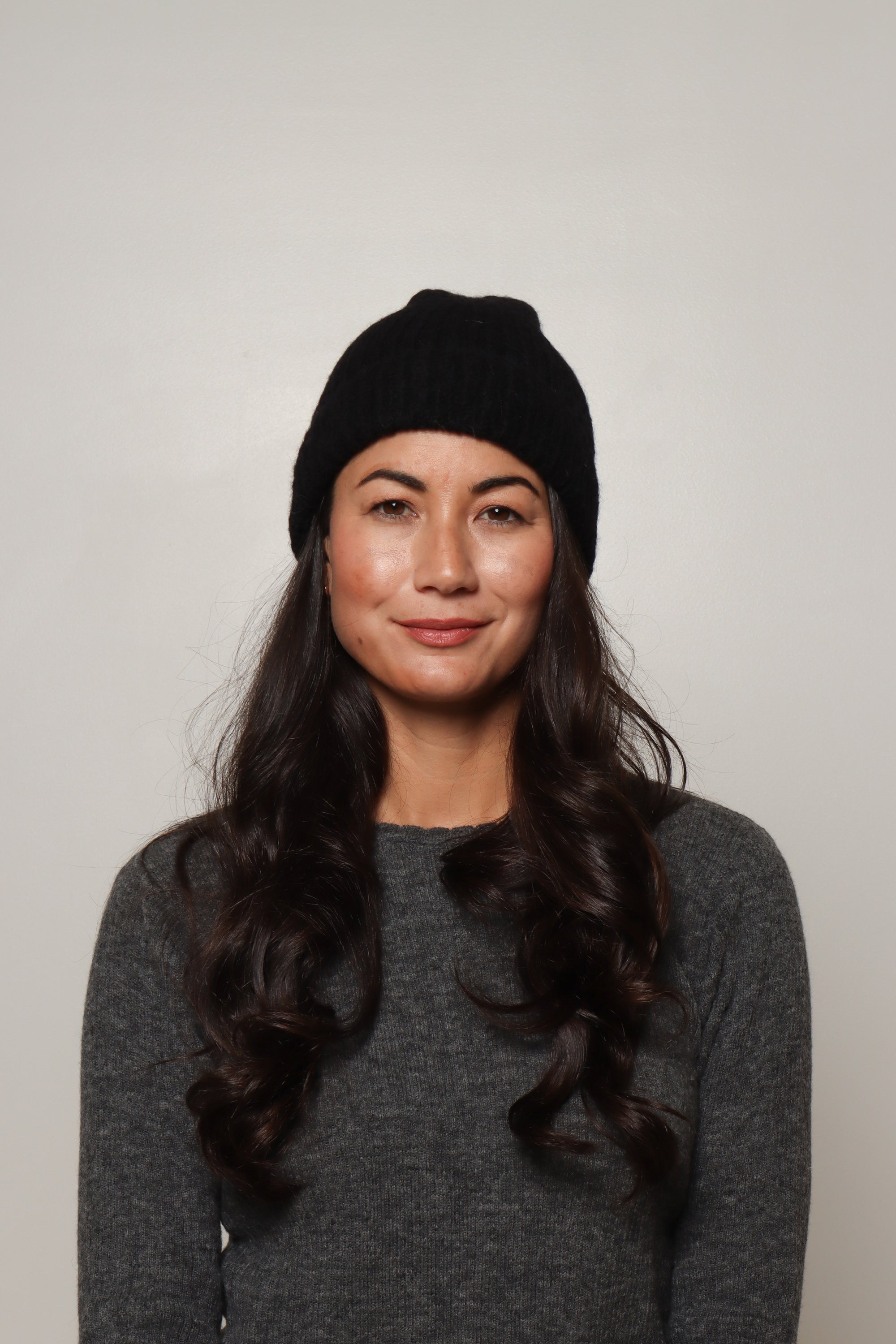 black baby alpaca beanie for women