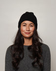black baby alpaca beanie for women