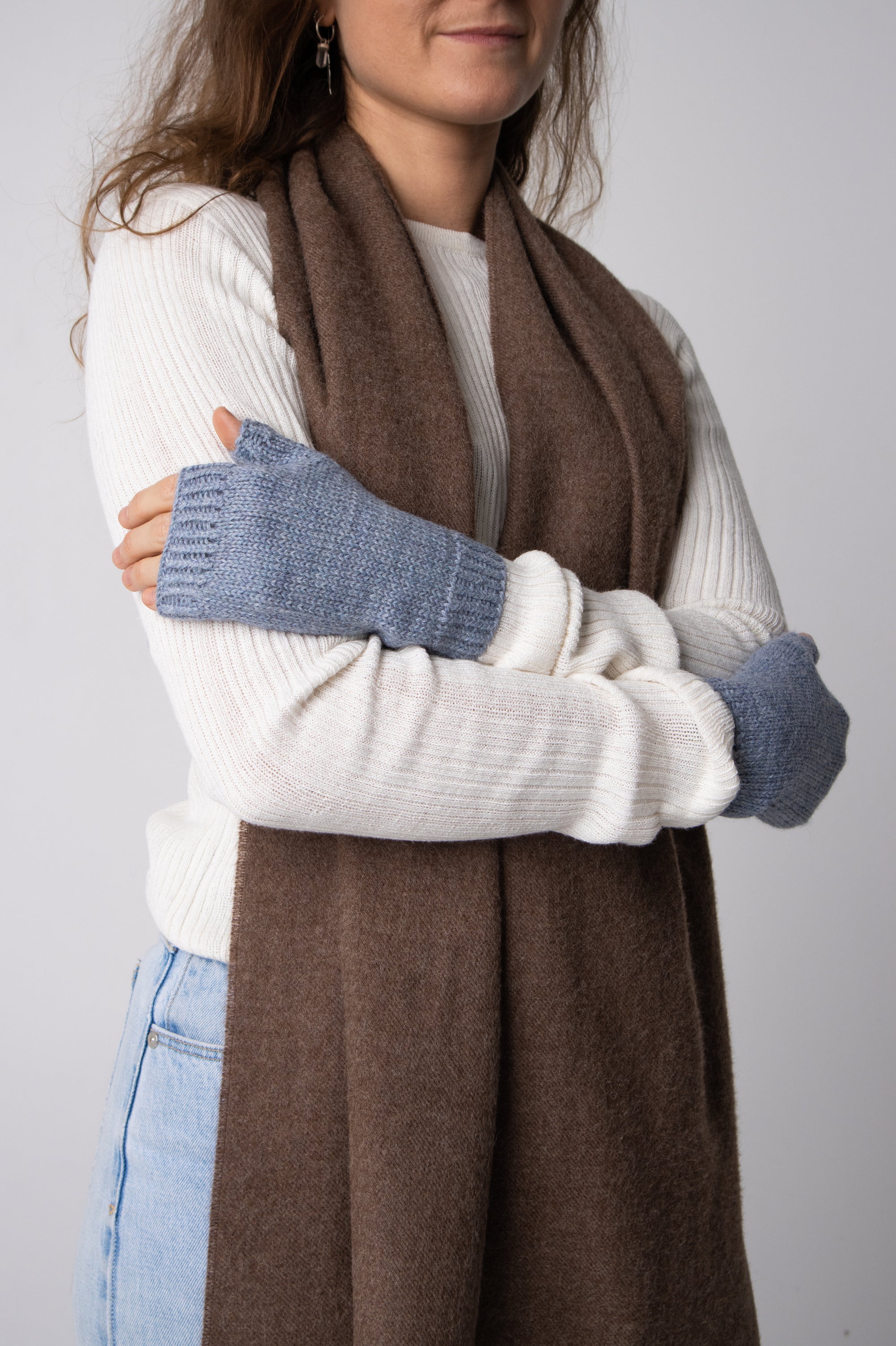 blue alpaca wool mittens