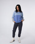 blue colour clock jumper with bell sleeves