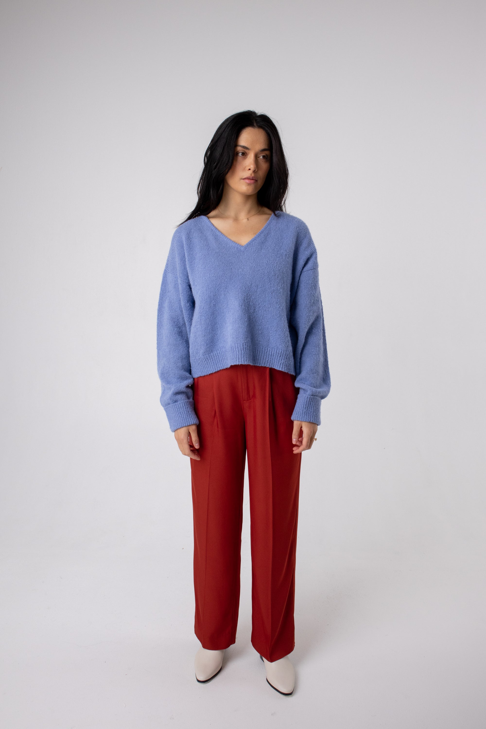 blue v neck alpaca jumper