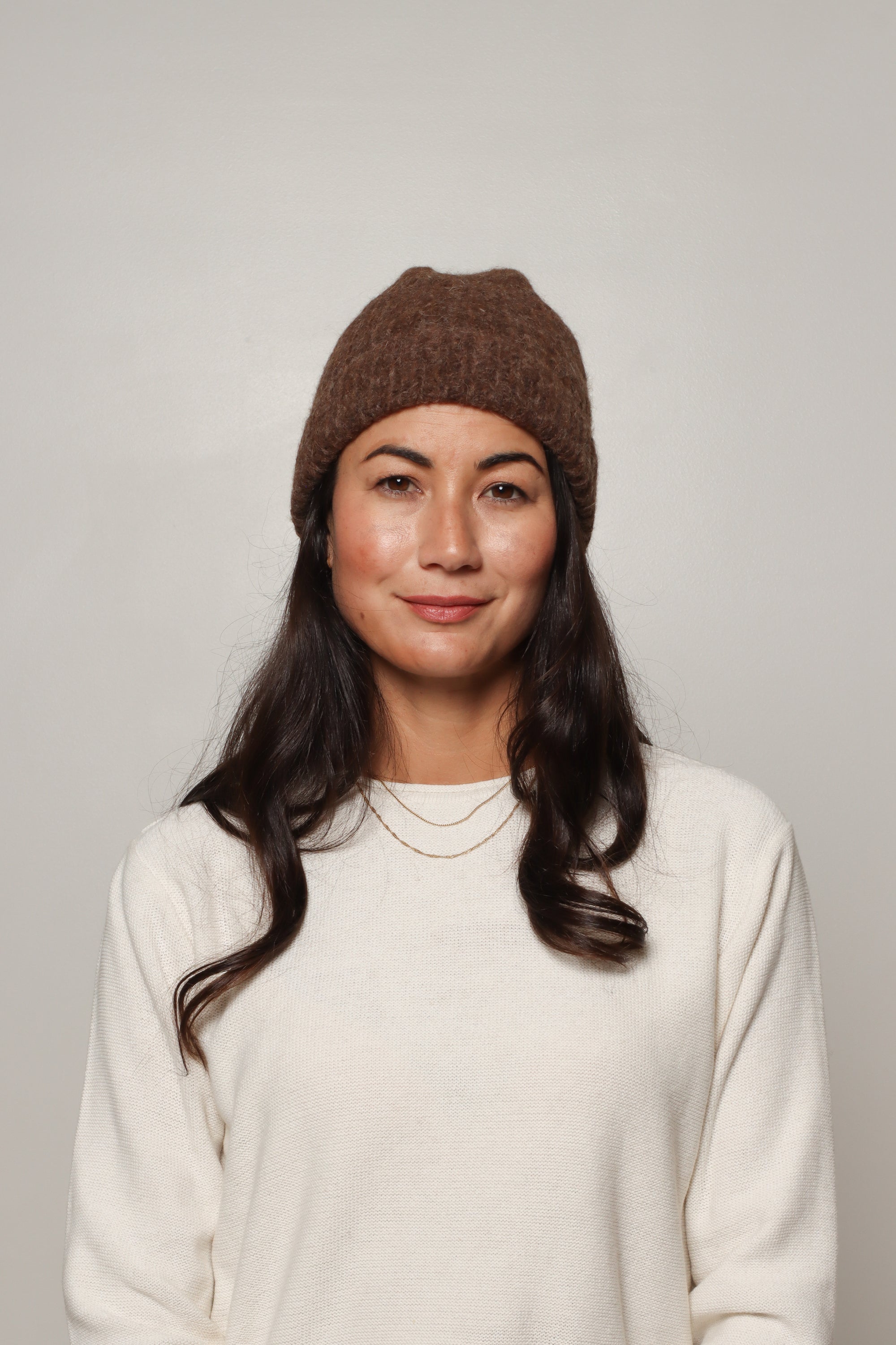 brown baby alpaca beanie