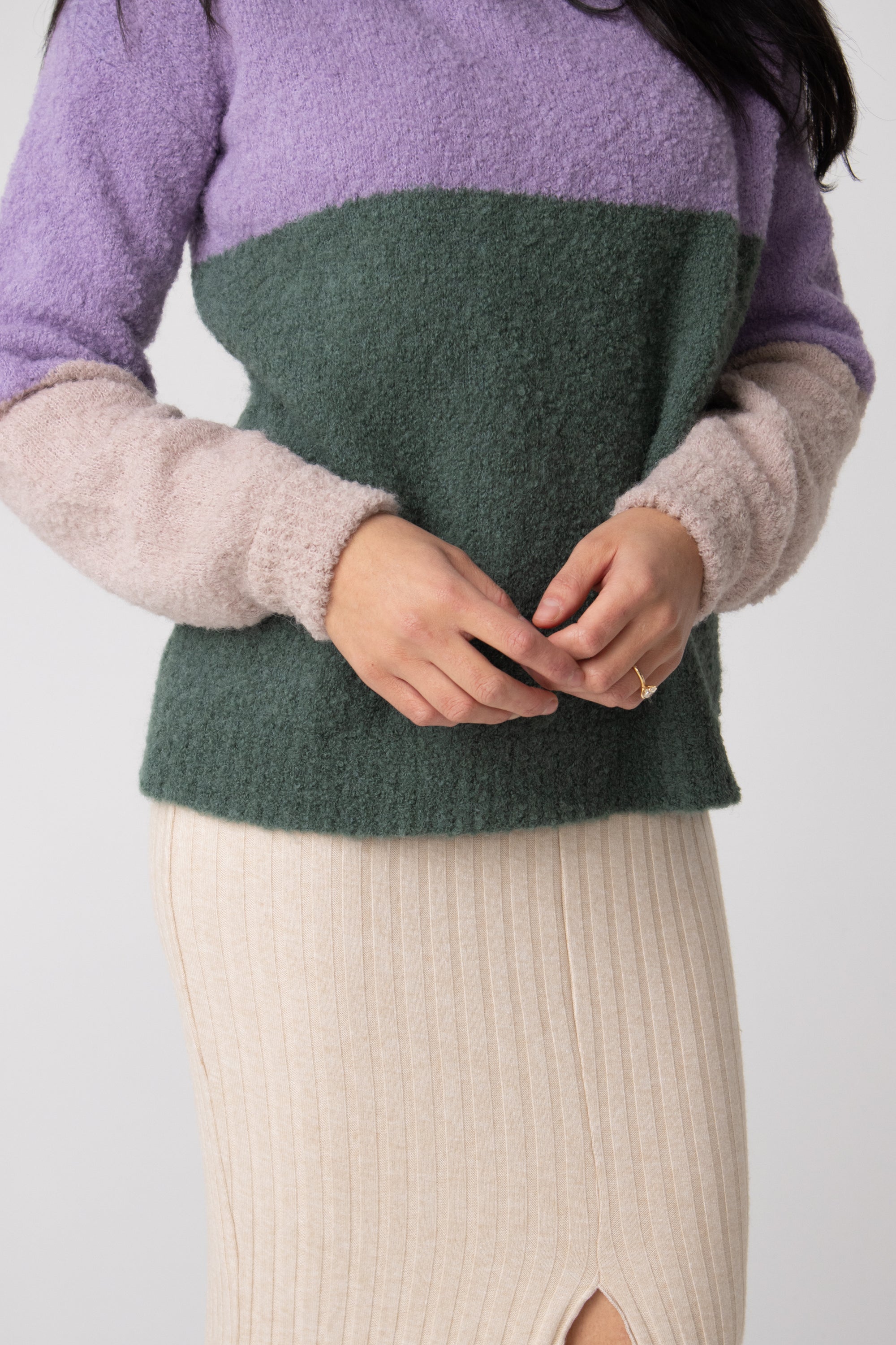 buy colour block round neck boucle jumper