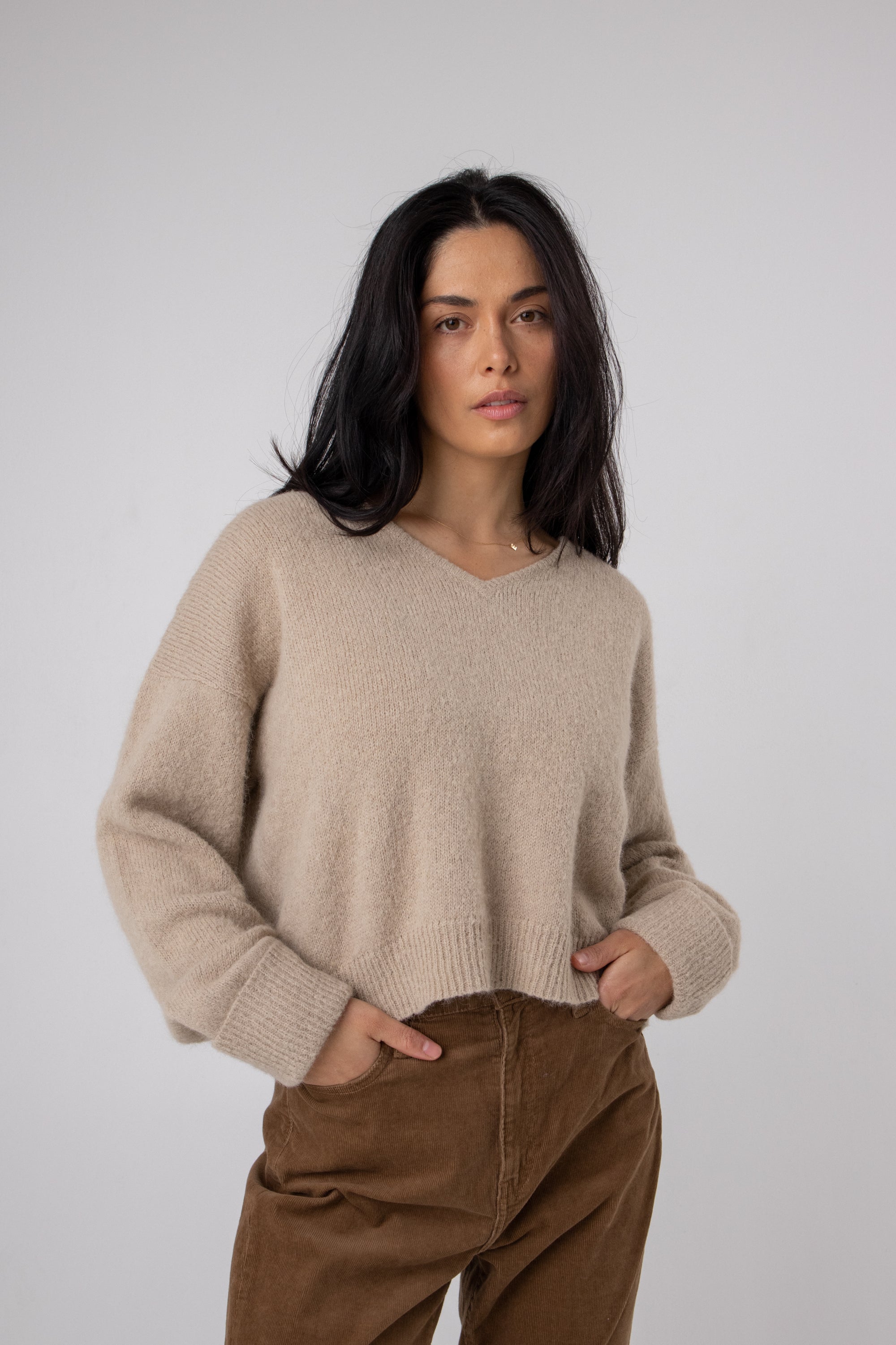 buy natural colour alpaca jumper v neck