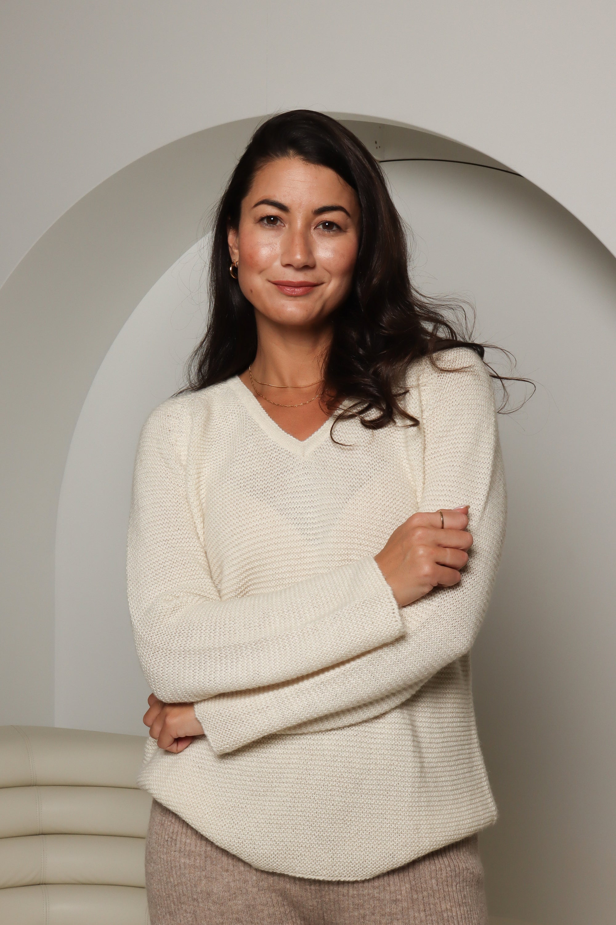 buy white womens alpaca v neck jumper near me