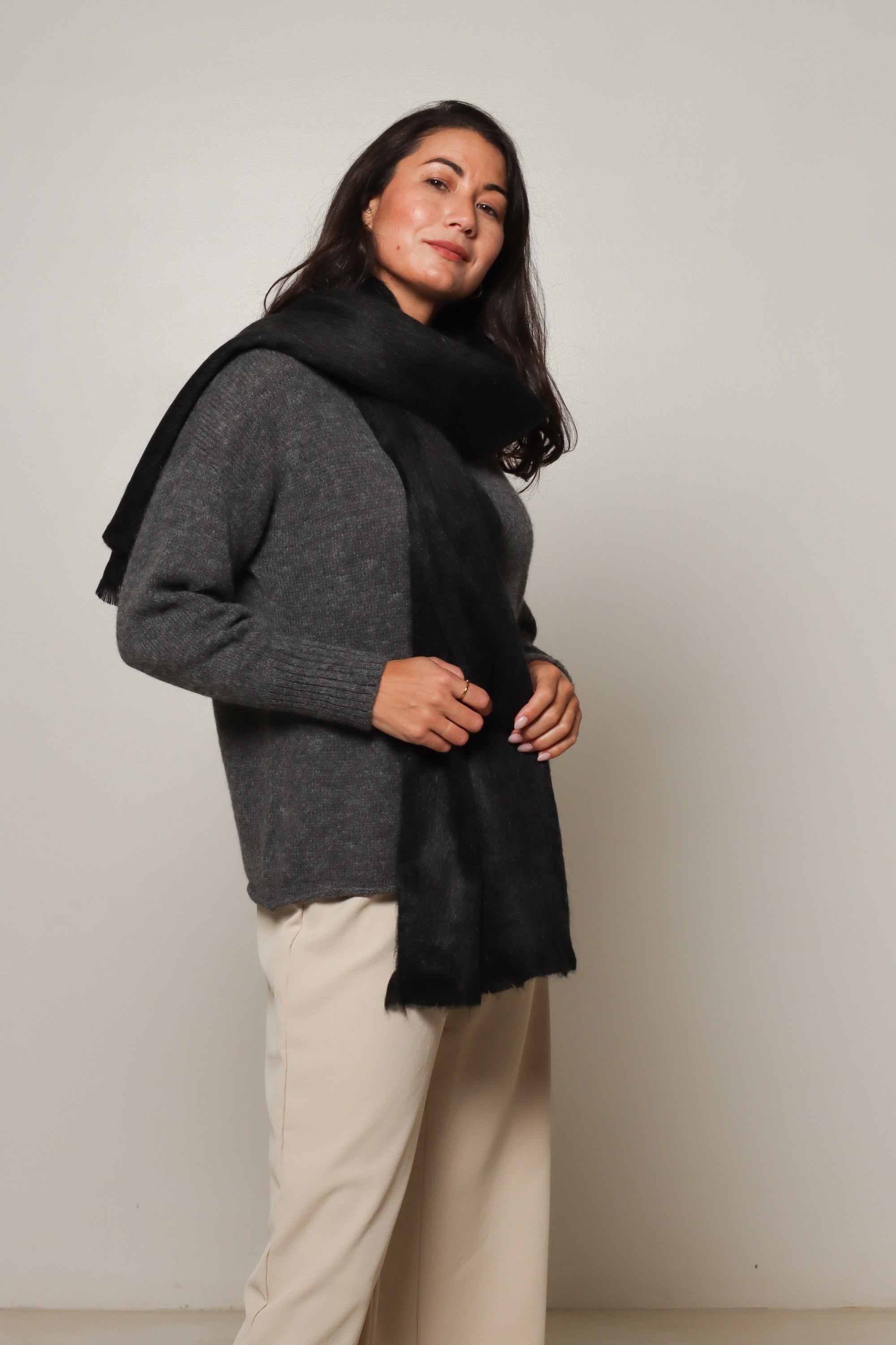 charcoal alpaca scarf for women
