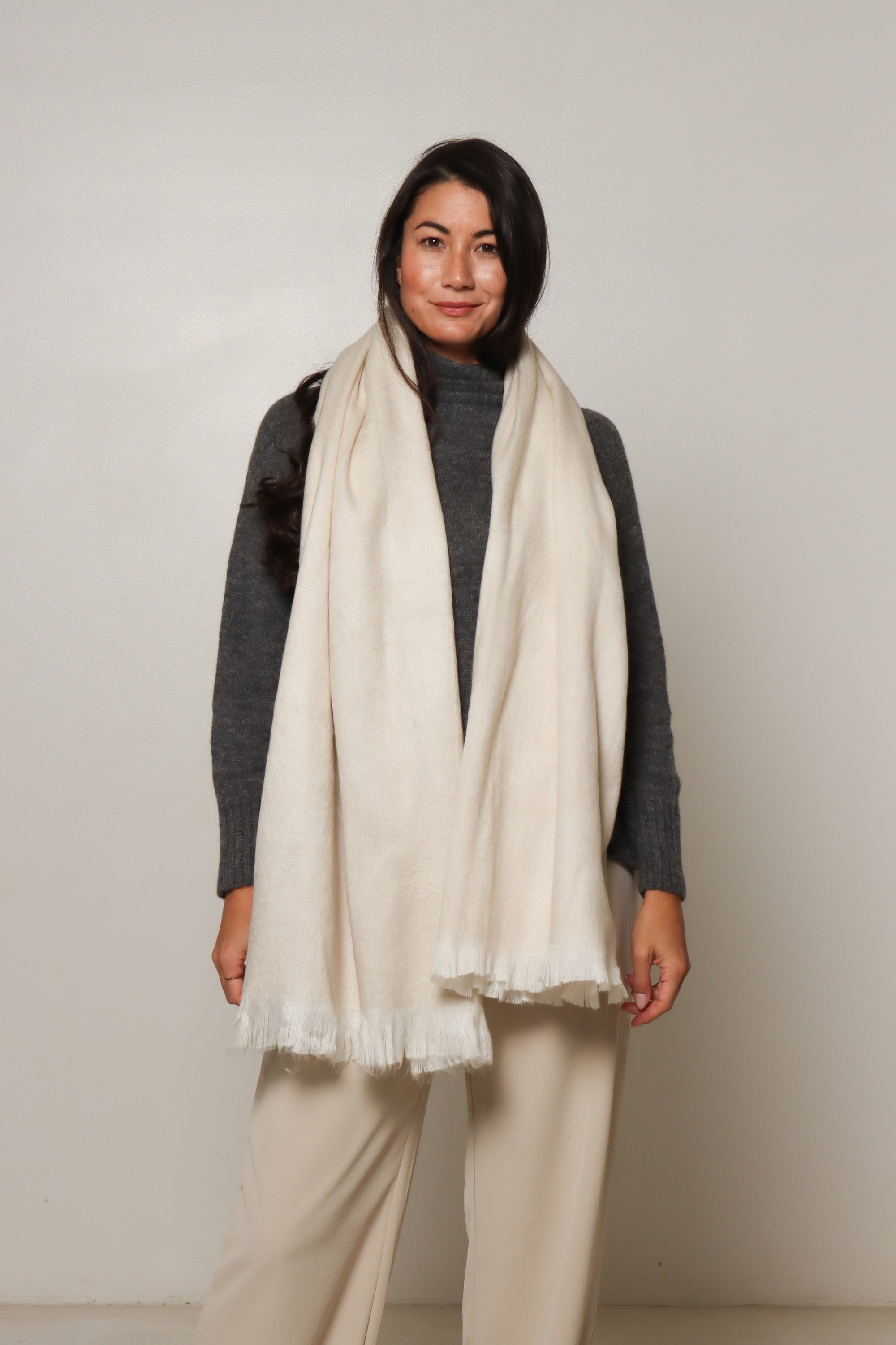 cream alpaca scarf for women#colour_cream
