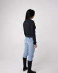 crew neck black alpaca long sleeve knit top