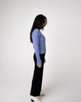 crew neck blue long sleeve alpaca top