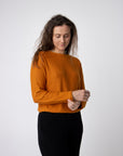 crew neck orange long sleeve alpaca knit top