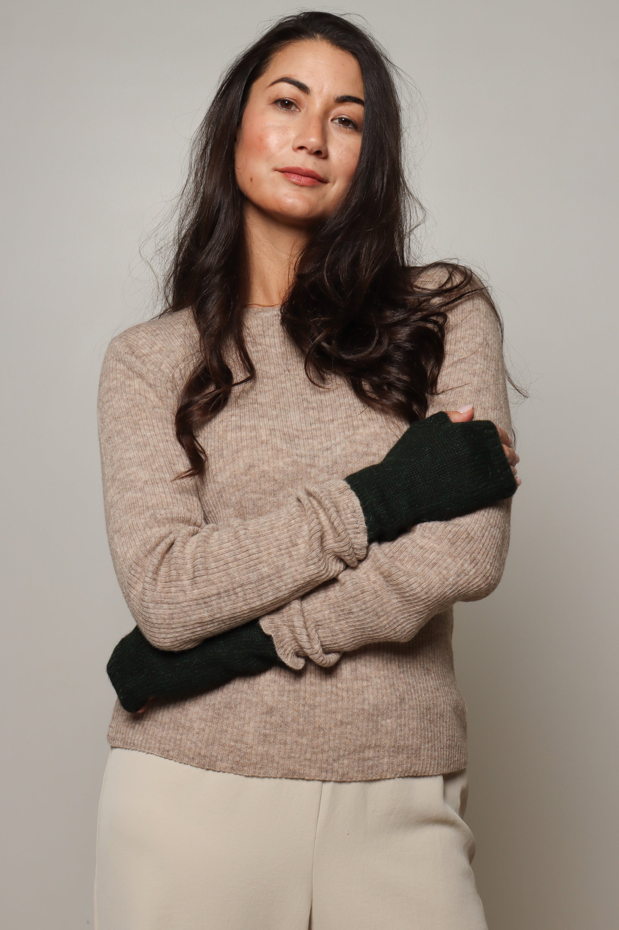 dark green baby alpaca mittens