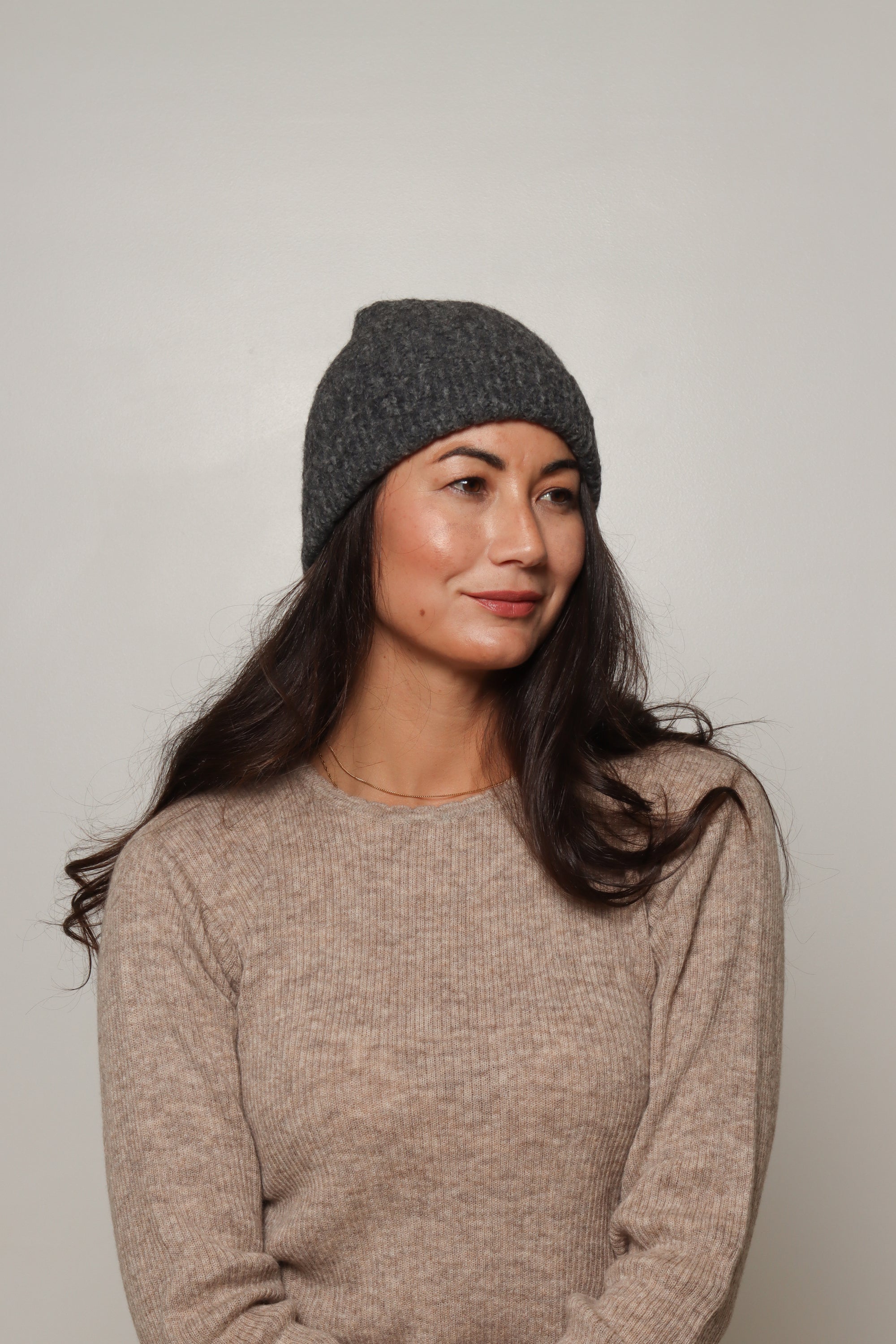 dark grey alpaca beanie for women
