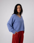 ethically made blue v neck alpaca jumper