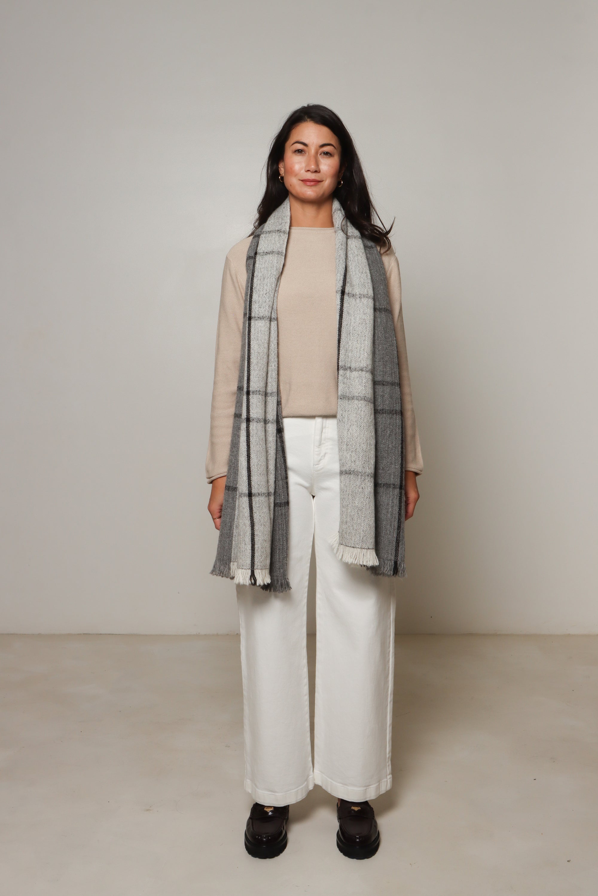 grey and white luxury alpaca wrap