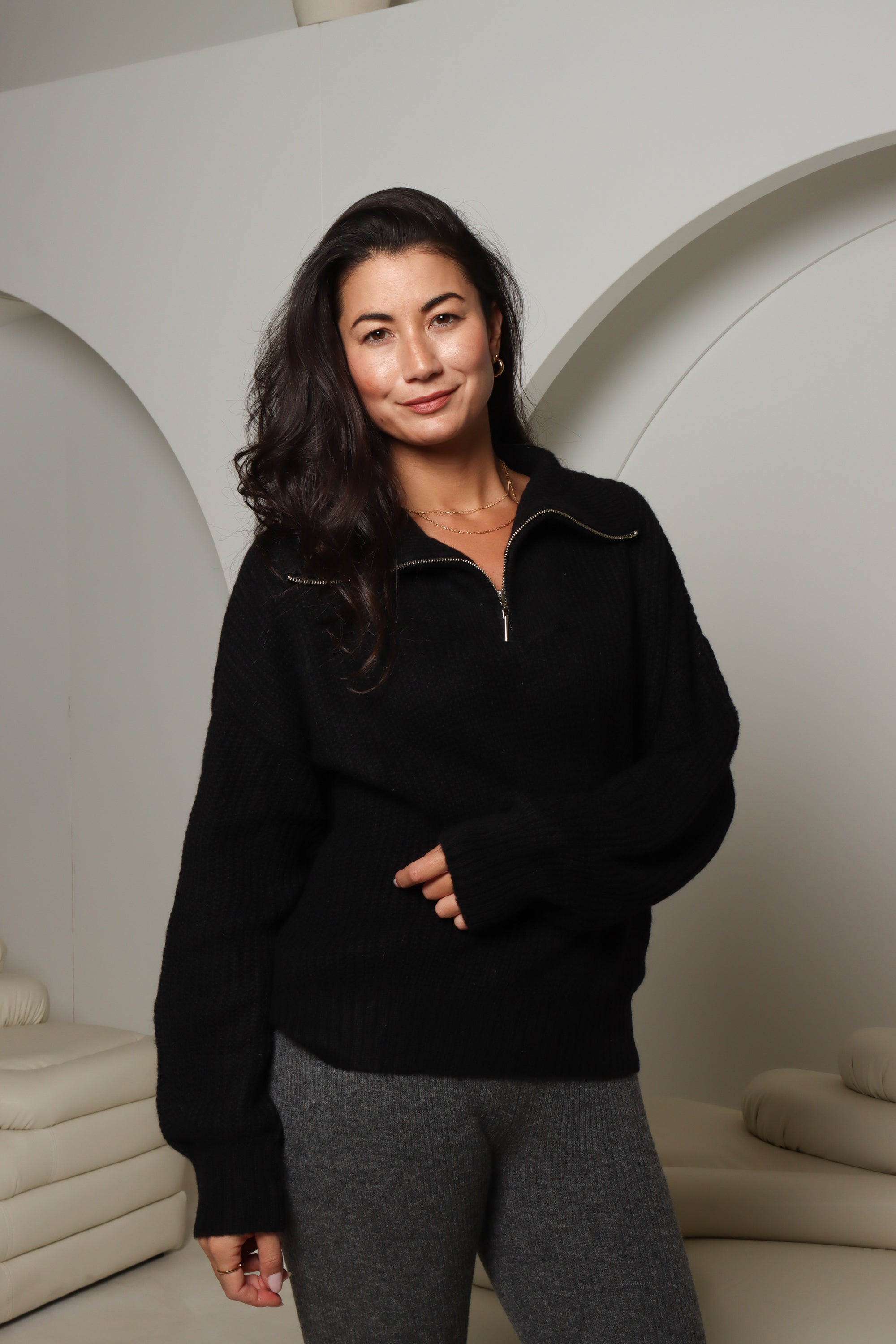 half zip black alpaca sweater