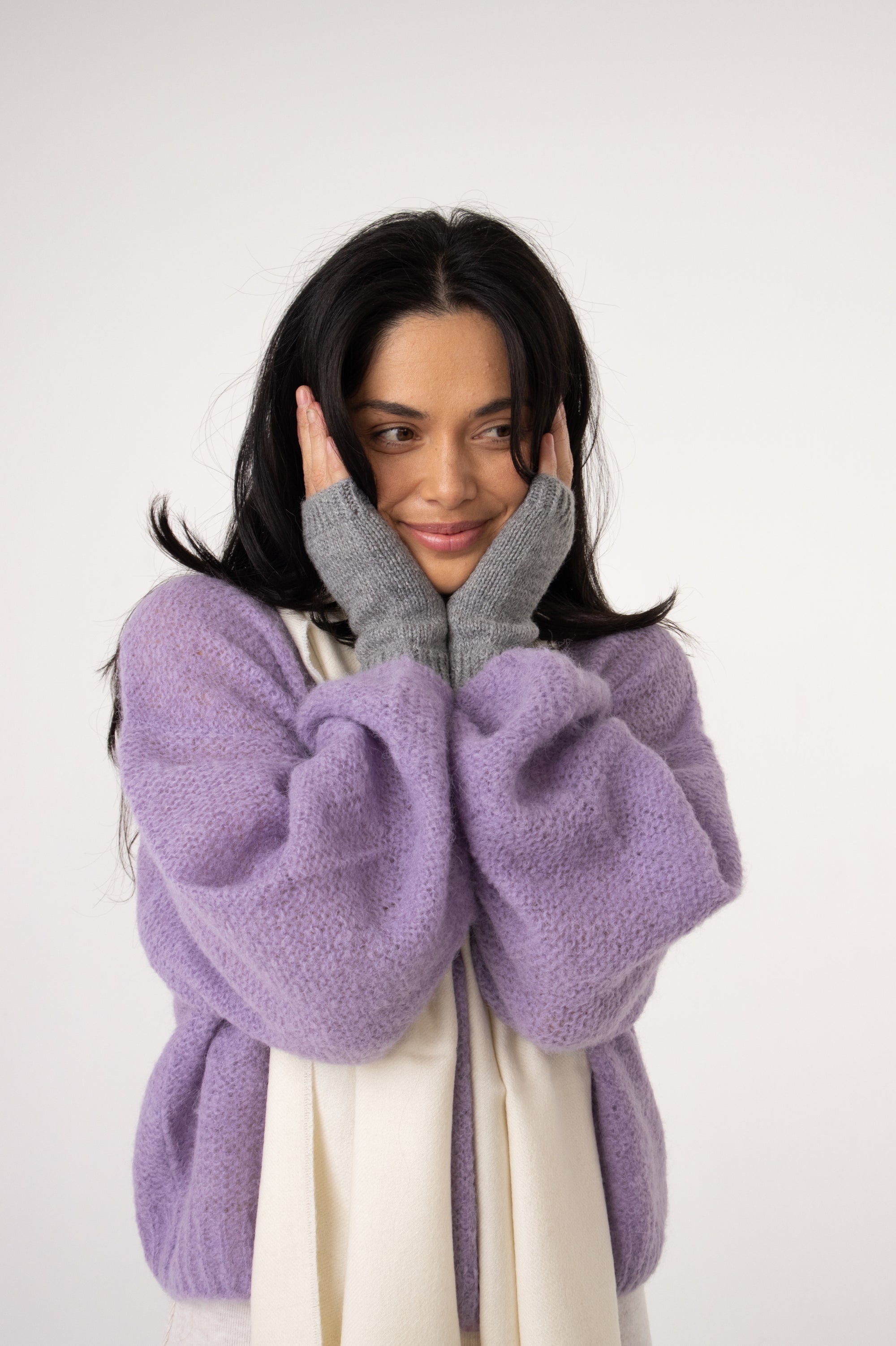 light grey baby alpaca mittens