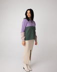 lilac and green colour block alpaca jumper