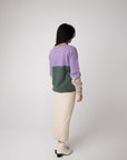 lilac and green colour block bell sleeve jumper
