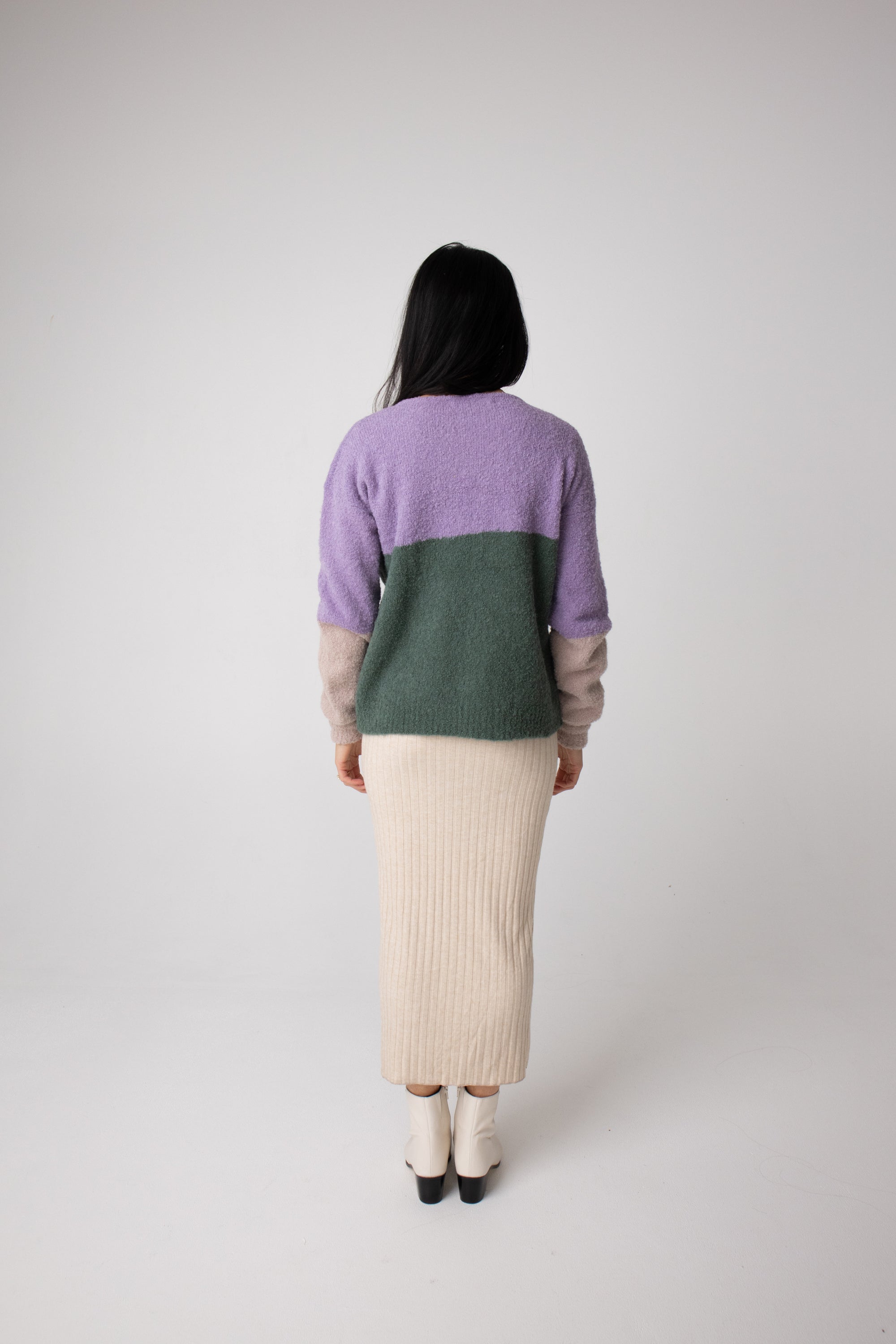 lilac colour block alpaca jumper