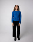 long sleeve blue alpaca knit top