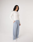 long sleeve white ribbed knit alpaca top