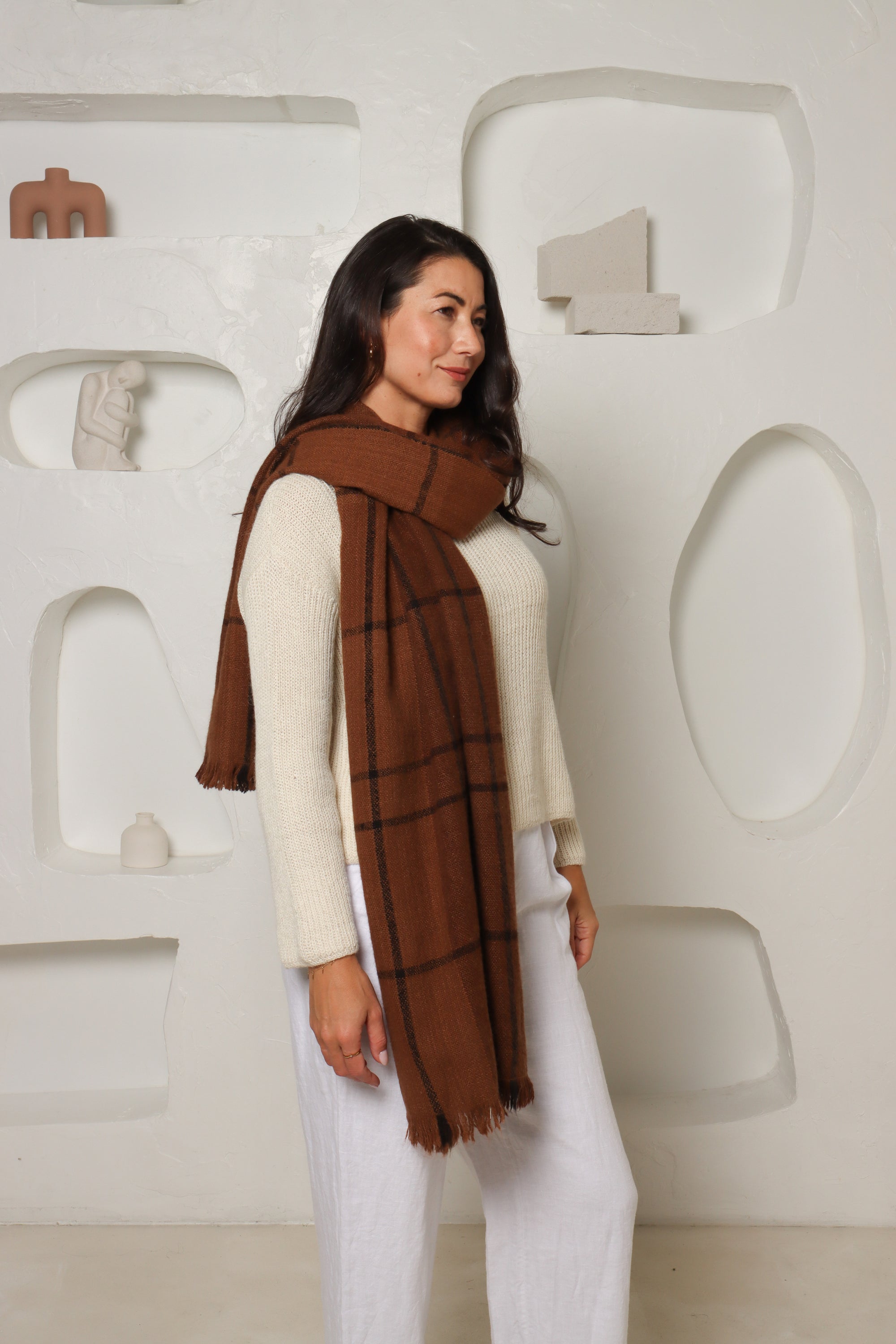 natural alpaca scarf brown