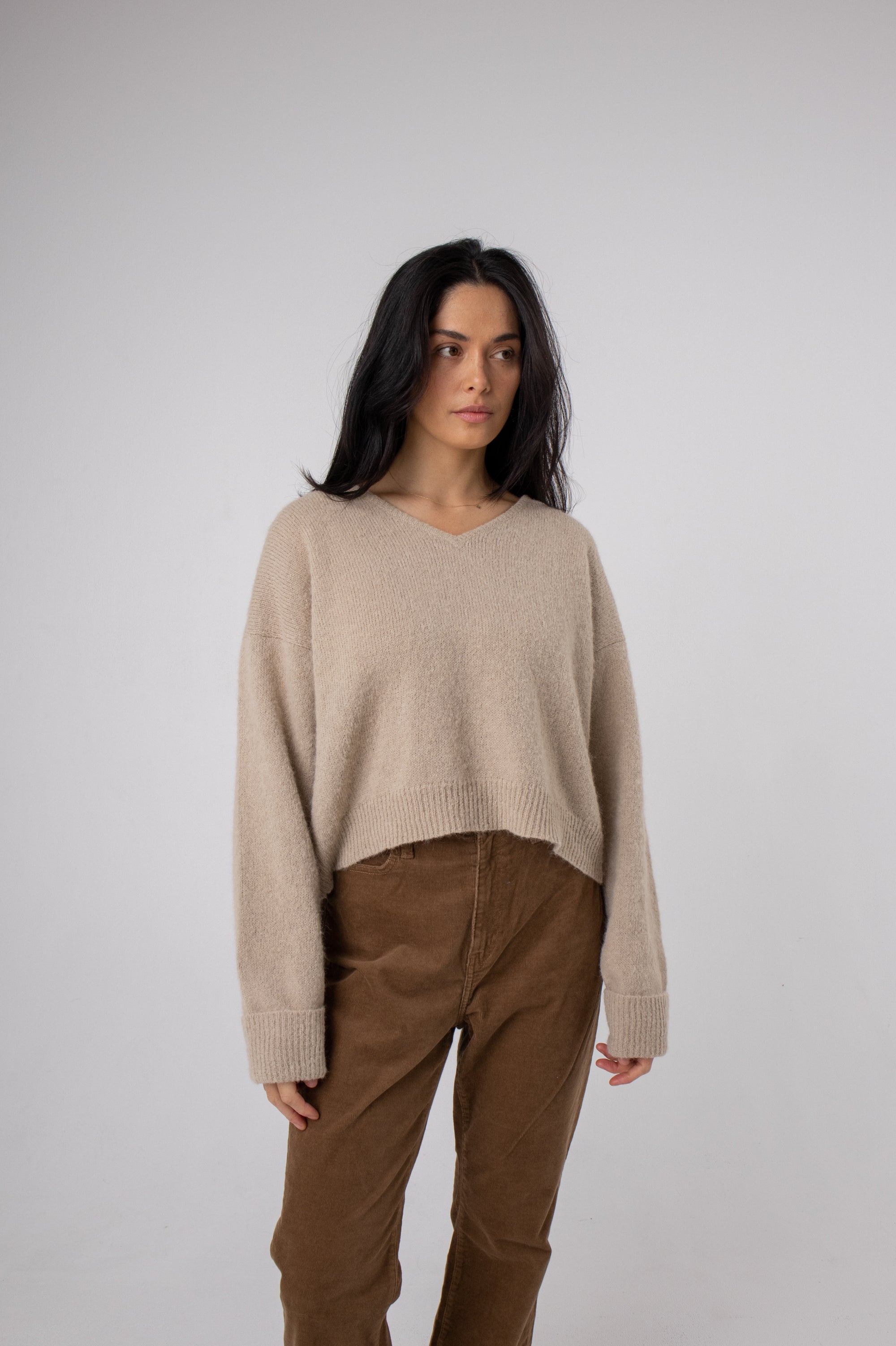 natural fibre jumper v neck