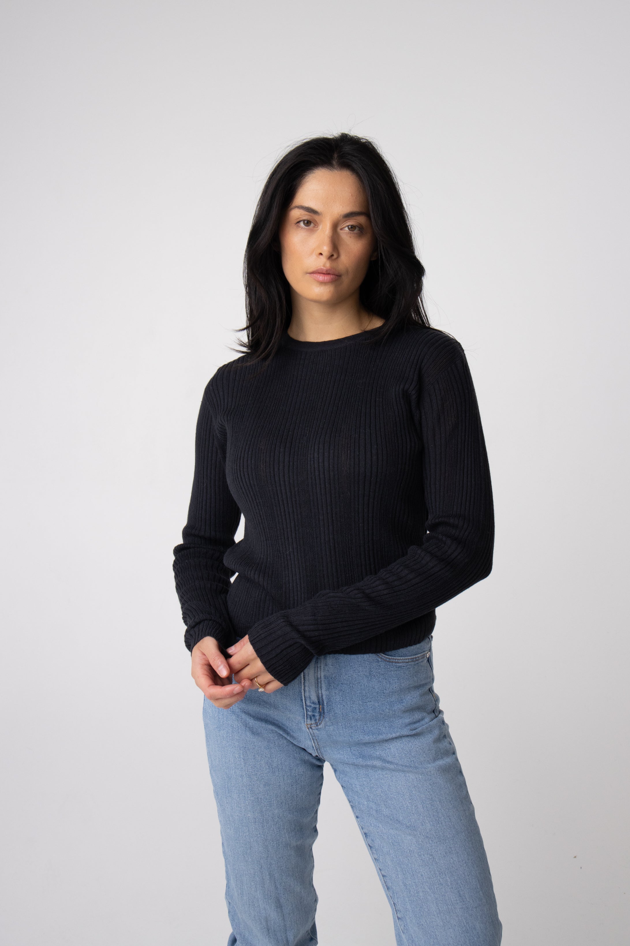 ribbed knit alpaca long sleeve top for winter#colour_charcoal