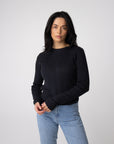 ribbed knit alpaca long sleeve top for winter