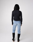 round neck black alpaca long sleeve ribbed knit