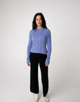 round neck blue long sleeve alpaca knit top