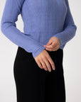 round neck cornflower blue long sleeve ribbed alpaca top