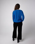 round neck long sleeve blue alpaca knit top