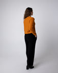 round neck orange long sleeve alpaca top
